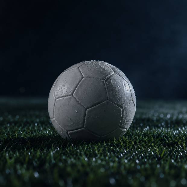 Balón sobre césped húmedo